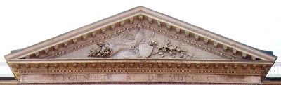 first bank exterior closeup: eagle pediment