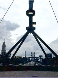 View of Ben Franklin Bridge from statue